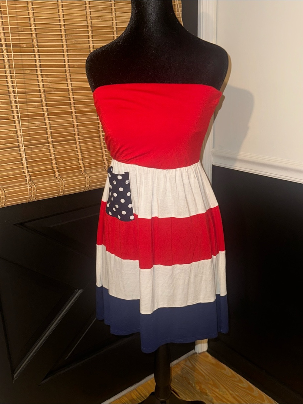 Rachel Kate Red White & Navy Strapless Mini Dress